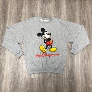 Vintage Walt Disney World Crewneck Sweatshirt Size Large Mickey Mouse Grey 90s